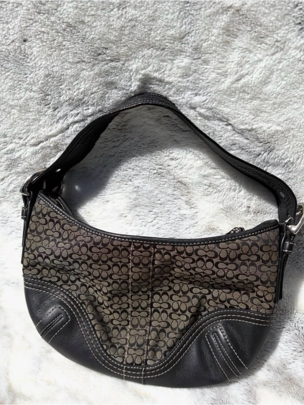 Coach Brown Signature Mini Hobo Shoulder Bag with Dark Trim